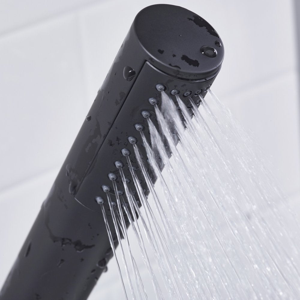 ELEBSMBLK Bristan Elevar Bath Shower Mixer in Black Close Up of Rub Clean Handset