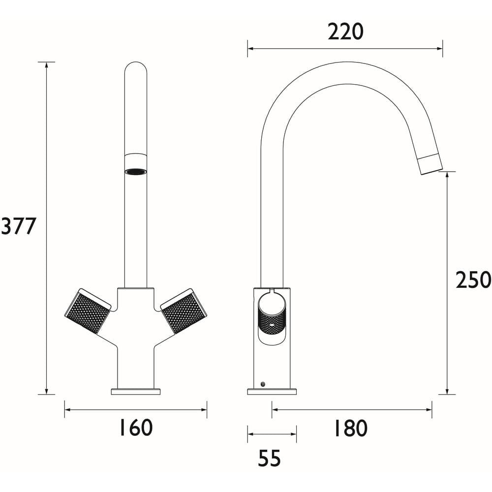 Bristan Fern Easyfit Kitchen Sink Mixer in Black dimensions