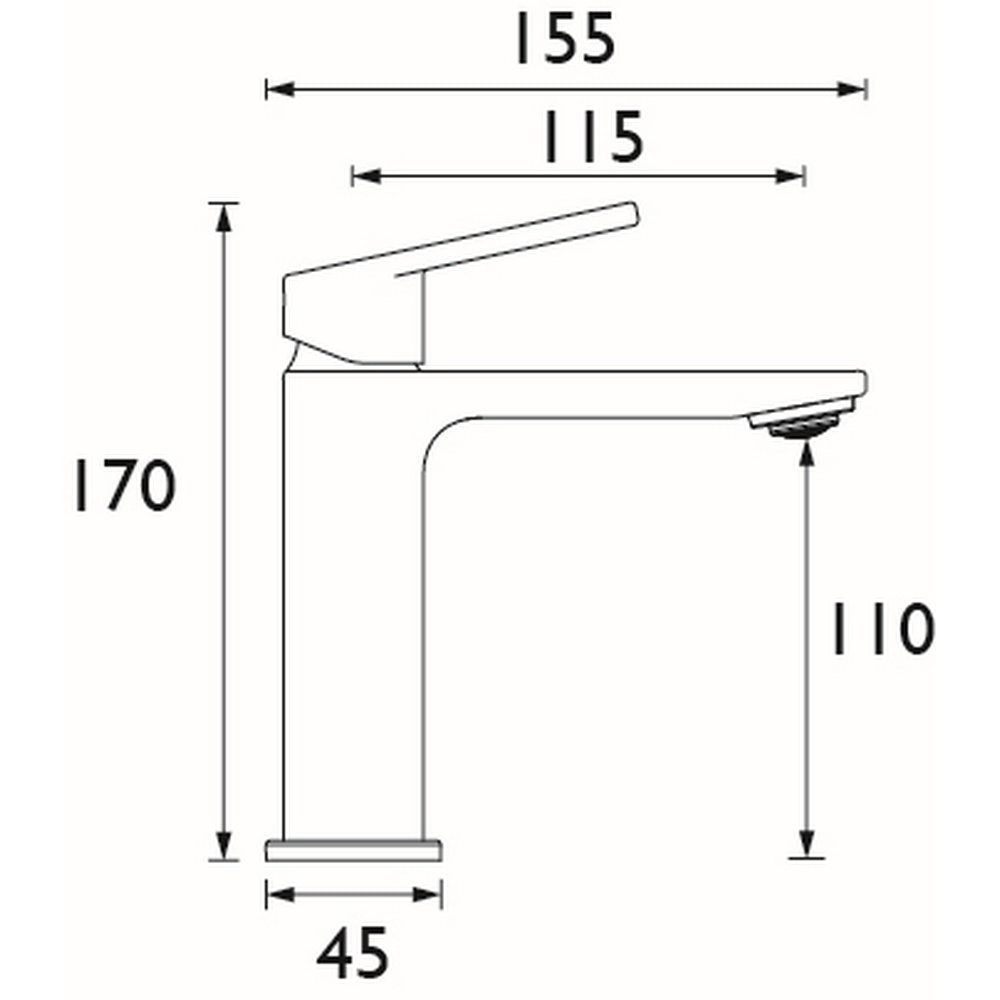 Bristan Frammento Eco Start Basin Mixer with Waste in Black Dimensions