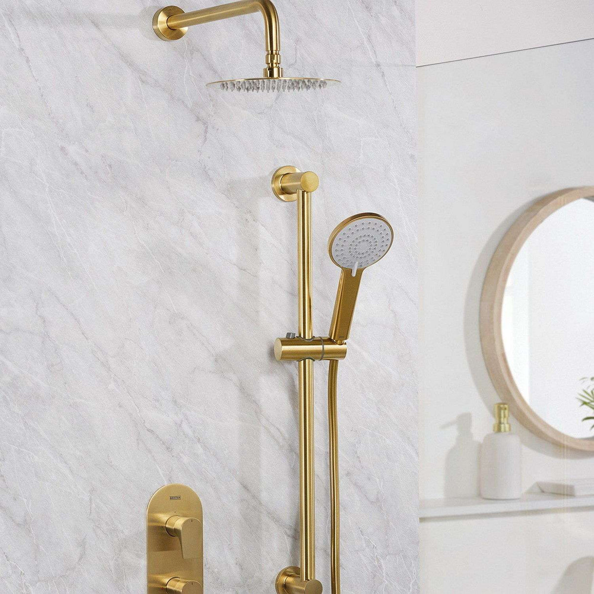Bristan Hourglass Concealed Dual Control Shower Pack in Brushed Brass lifestyle