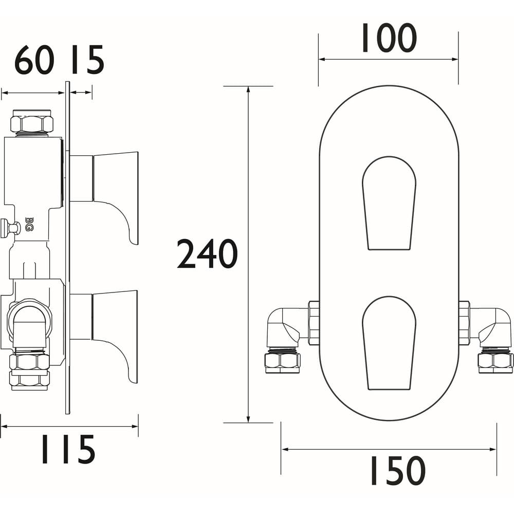 HOUSHCVOC Bristan Hourglass Recessed Chrome Concealed Shower Valve Line Drawing