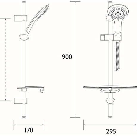 EVKIT-EEVKC Bristan Multi Function Extended Slide Bar Shower Kit in Chrome Line Drawing