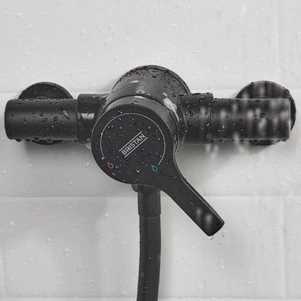 Bristan Onza Thermostatic Exposed Shower Valve with Riser Kit in Black Valve On