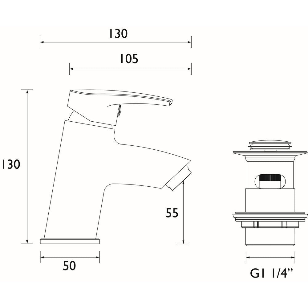 Bristan Orta Basin Mixer with Clicker Waste in Chrome Dimensions