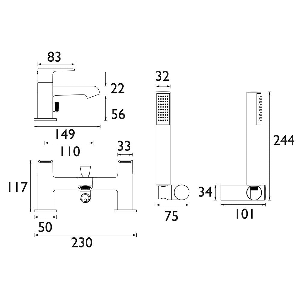 POBSMC Bristan Polo Bath Shower Mixer in Chrome Line Drawing