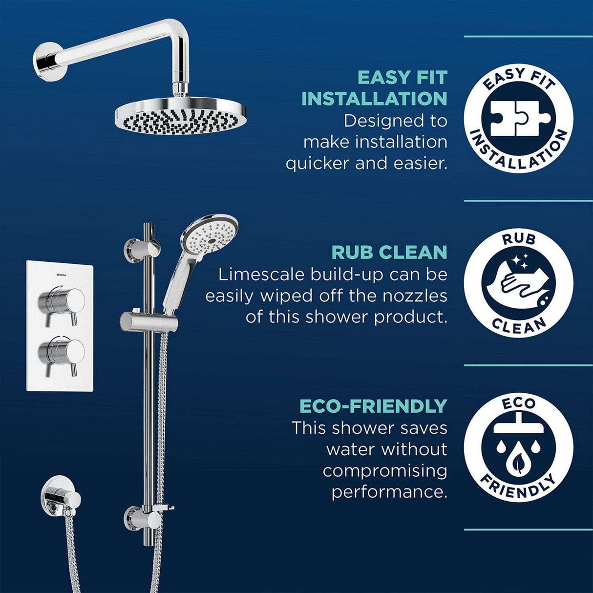 Bristan Prism Concealed Shower Pack with Fixed Head and Handset in Brushed Brass features 2
