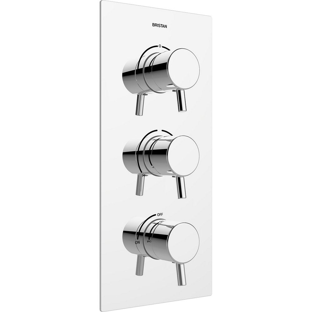 Bristan Prism Recessed Thermostatic Dual Control Shower Valve with Integral Triple Outlet Diverter and Stopcock Chrome