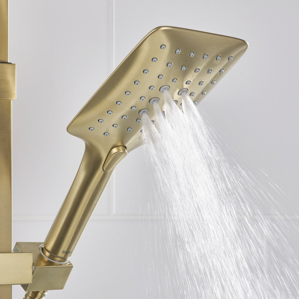 Bristan Quadrato Safe Touch Thermostatic Rigid Riser Bar Shower in Brushed Brass Handset