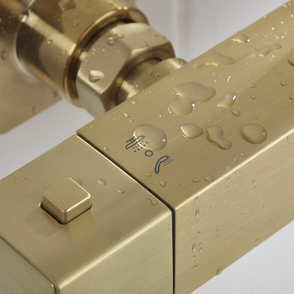 Bristan Qubo Thermostatic Bar Shower with Rigid Riser in Brushed Brass lifestyle 4