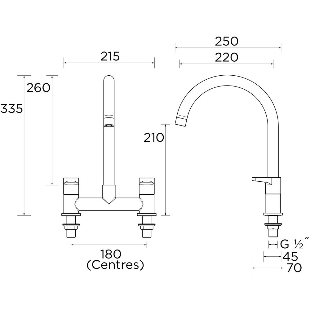 QSTDSMC Bristan Quest Deck Sink Mixer in Chrome Line Drawing