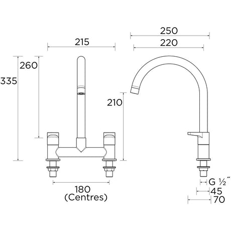 QSTDSMC Bristan Quest Deck Sink Mixer in Chrome Line Drawing