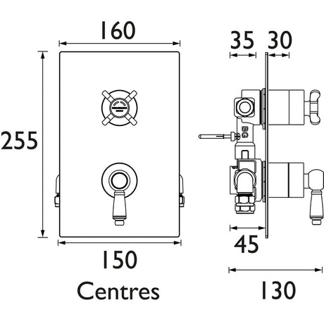 RSSHCVOC Bristan Renaissance Concealed Dual Control Shower Valve Line Drawing