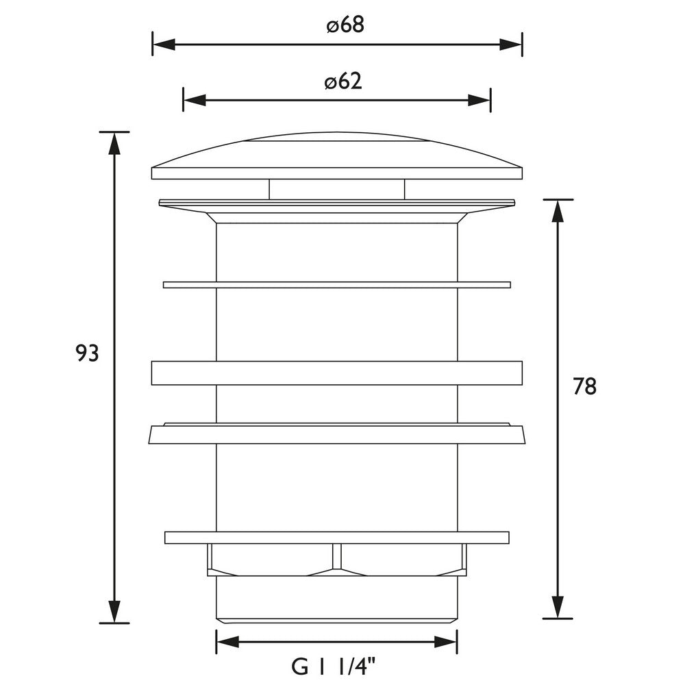 WBASIN09C Bristan Round Unslotted Push Basin Waste in Chrome Line Drawing