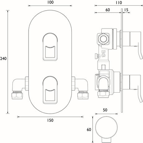 SAFSHCDIVC Bristan Saffron Concealed Thermostatic Two Outlet Shower Valve Line Drawing