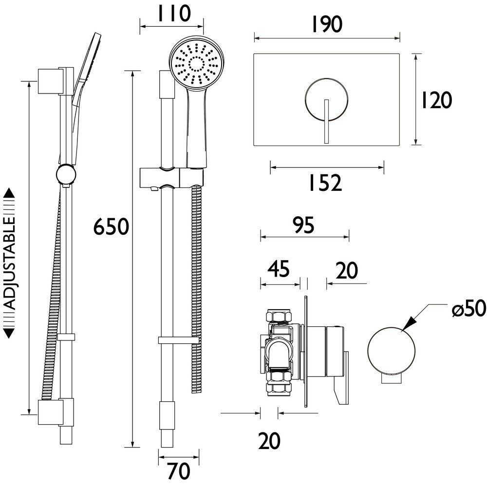 SOQ3SHCARC Bristan Sonique3 Thermostatic Concealed Shower Valve Kit Line Drawing