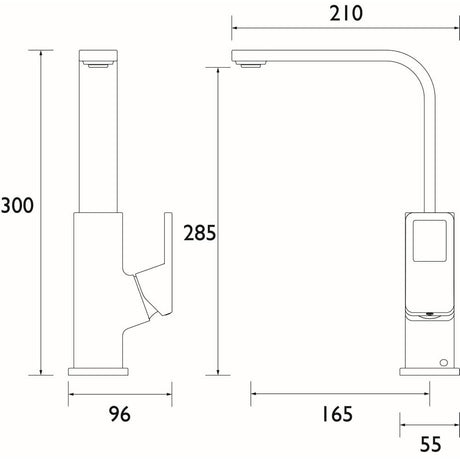 Bristan Spruce Easyfit Kitchen Sink Mixer in Black dimensions