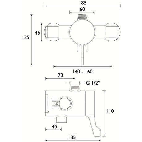 Bristan TS3650 Opac Lever Rigid Riser Shower Valve in Chrome Dimensions