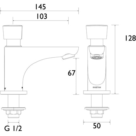 Bristan Utility Timed Flow Single Pillar Tap With Flow Regulator Dimensions