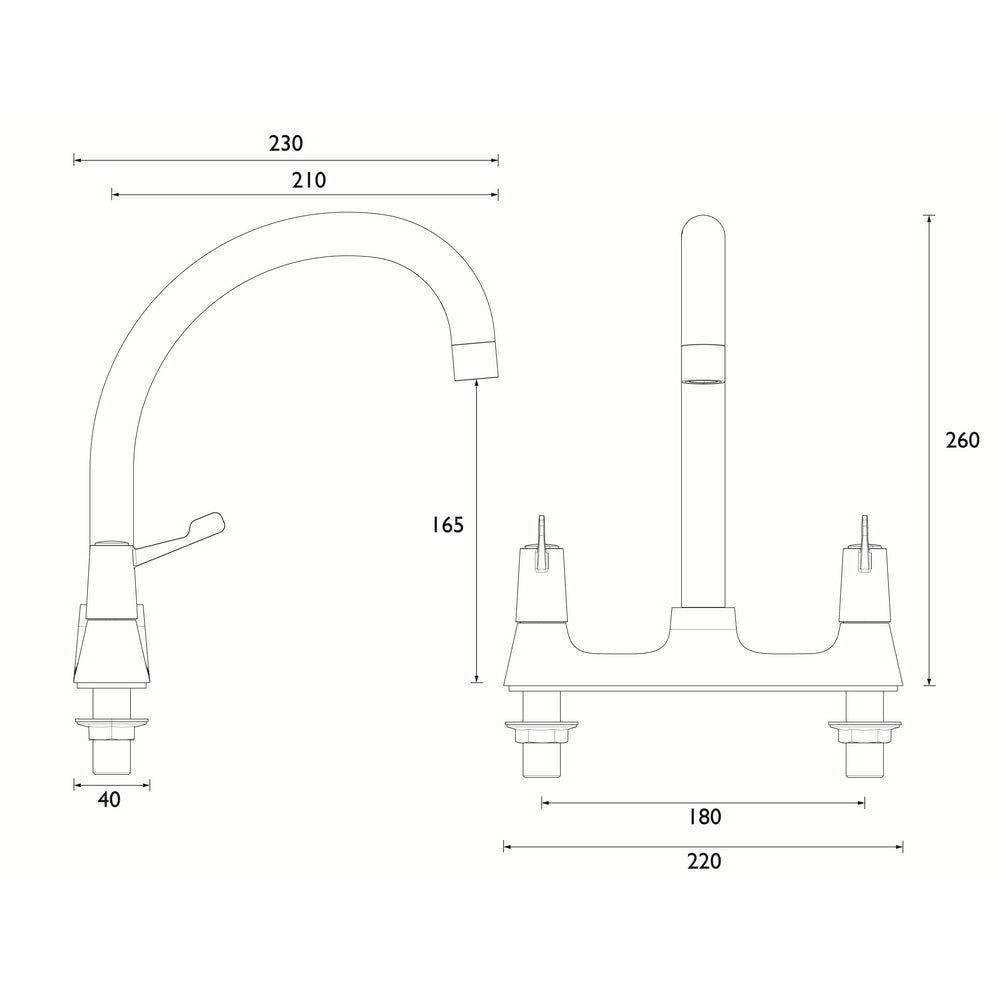 Bristan Value Lever Deck Kitchen Sink Mixer with 3 Inch Handles Dimensions