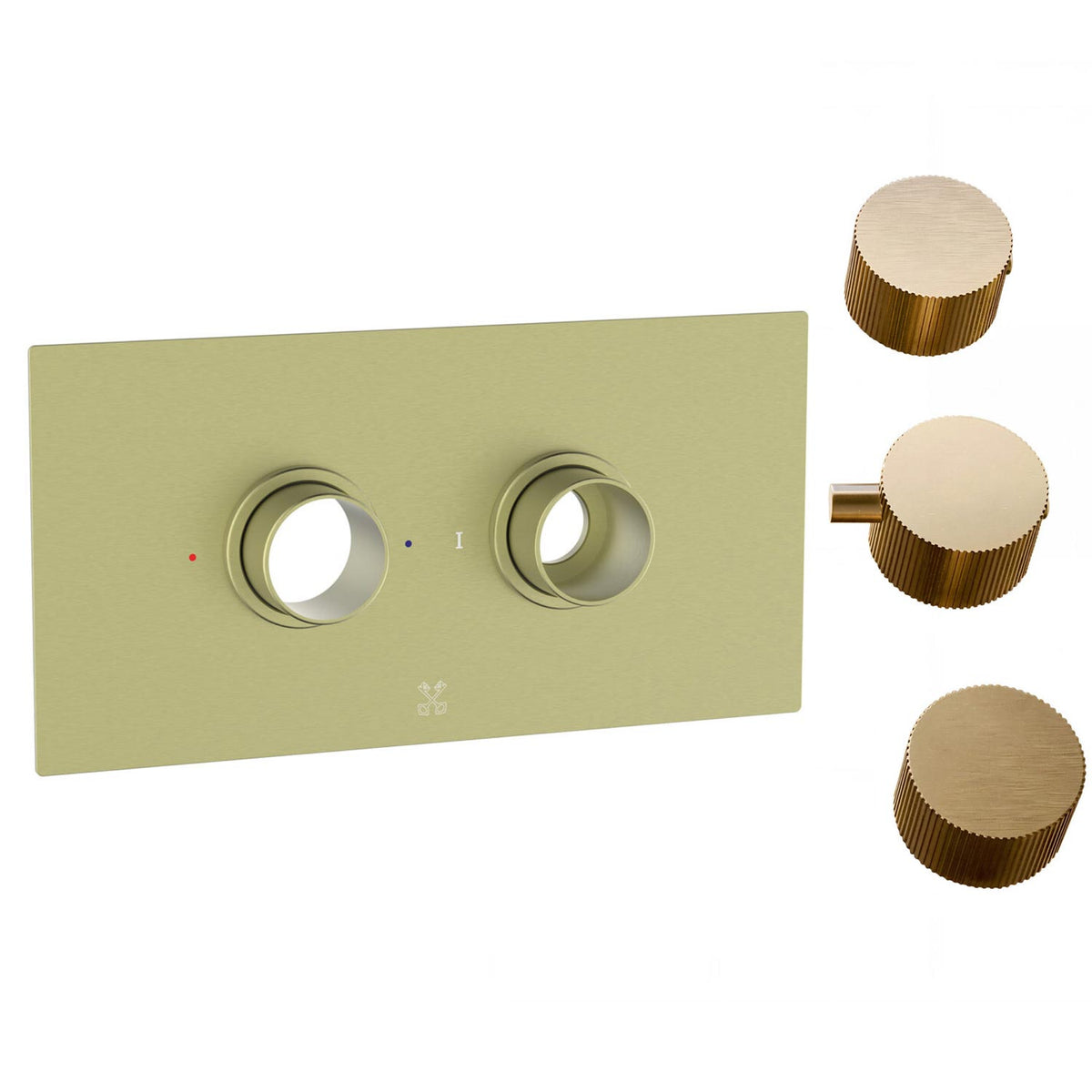 Cudore Concealed One Outlet Shower Valve with Horizontal Brushed Brass Plate