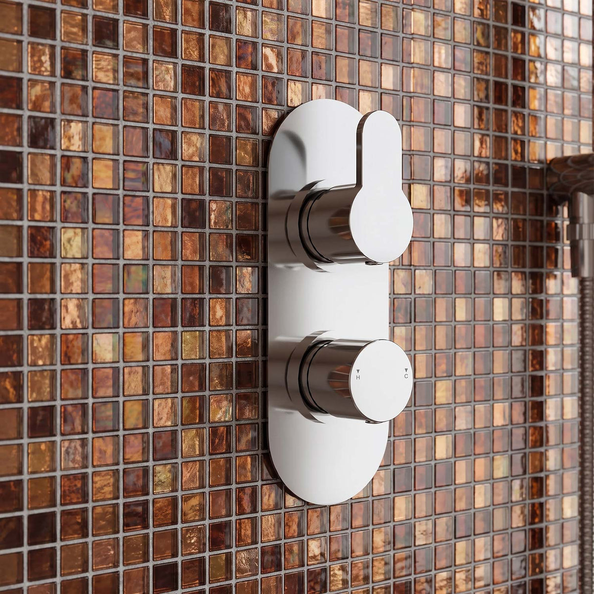 Calvarra Aspect Twin Concealed Thermostatic Shower Valve with Diverter in Chrome lifestyle