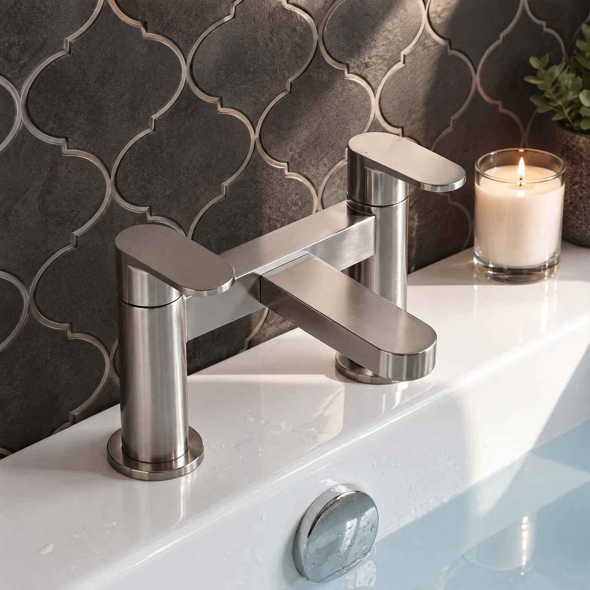 Calvarra Brindle Bath Filler in Brushed Pewter lifestyle