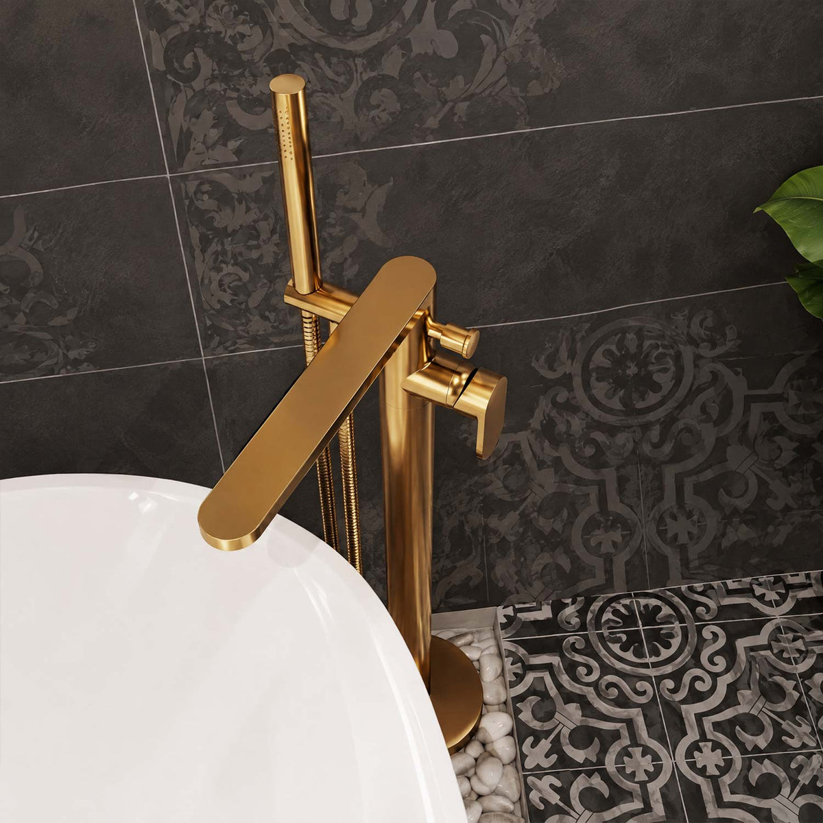 Calvarra Brindle Freestanding Bath Shower Mixer in Brushed Bronze lifestyle