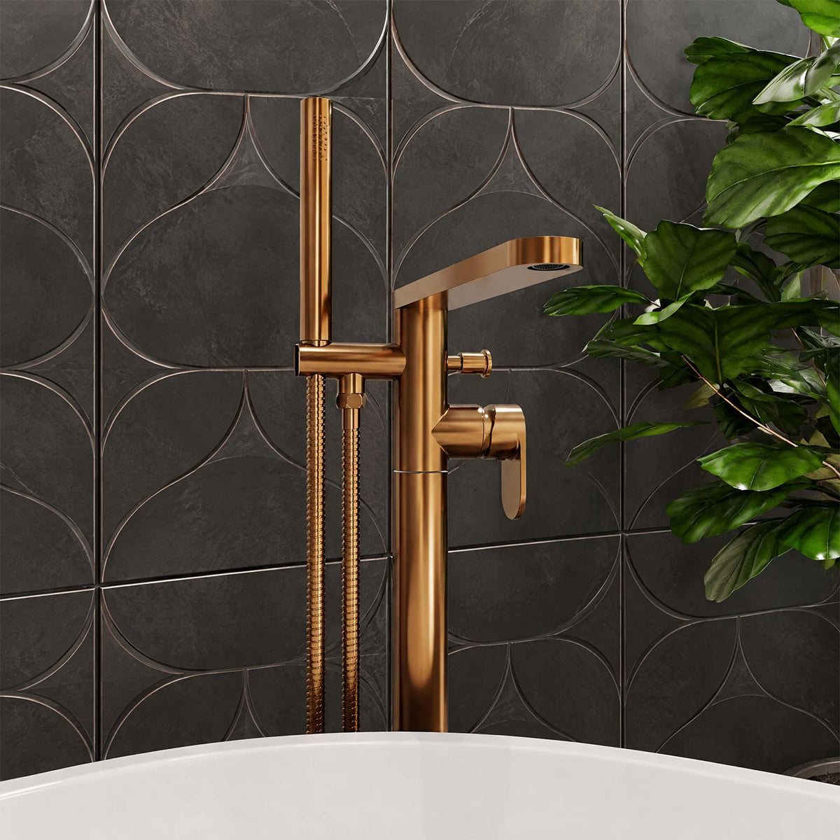 Calvarra Brindle Freestanding Bath Shower Mixer in Brushed Bronze lifestyle 2