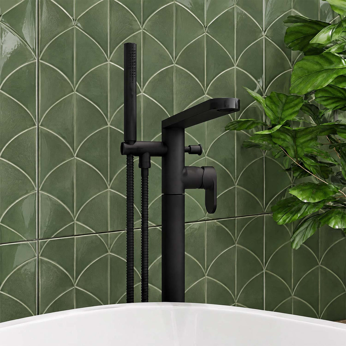Calvarra Brindle Freestanding Bath Shower Mixer in Matt Black lifestyle 2