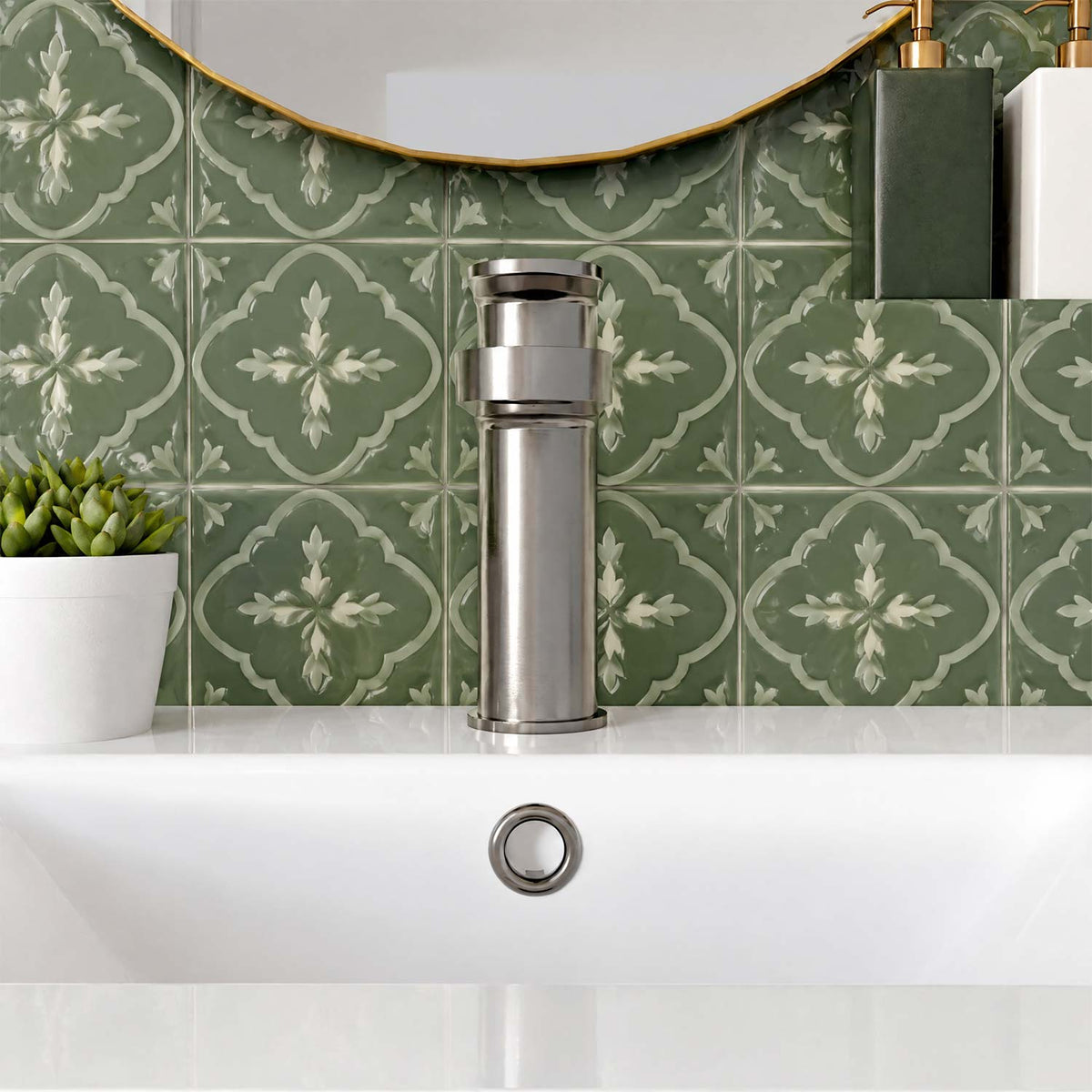 Calvarra Brindle Mono Basin Mixer With Push Button Waste in Brushed Pewter lifestyle 2