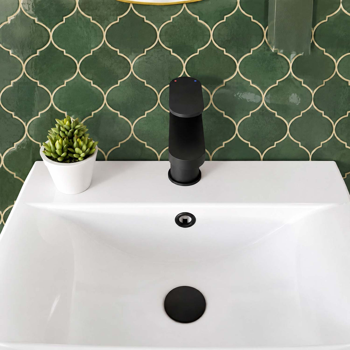 Calvarra Brindle Mono Basin Mixer With Push Button Waste in Matt Black lifestyle 2