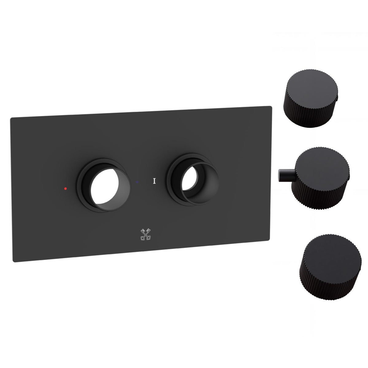 Cudore Concealed One Outlet Shower Valve with Horizontal Black Plate Dimensions koko knurled handles