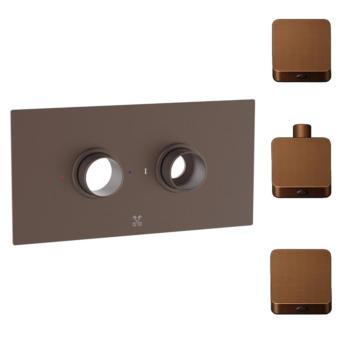 Cudore Concealed One Outlet Shower Valve with Horizontal Brushed Bronze Plate square handles