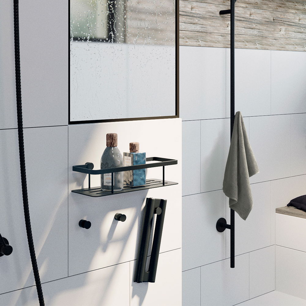 Smedbo Sideline Shower Basket Matt Black Lifestyle