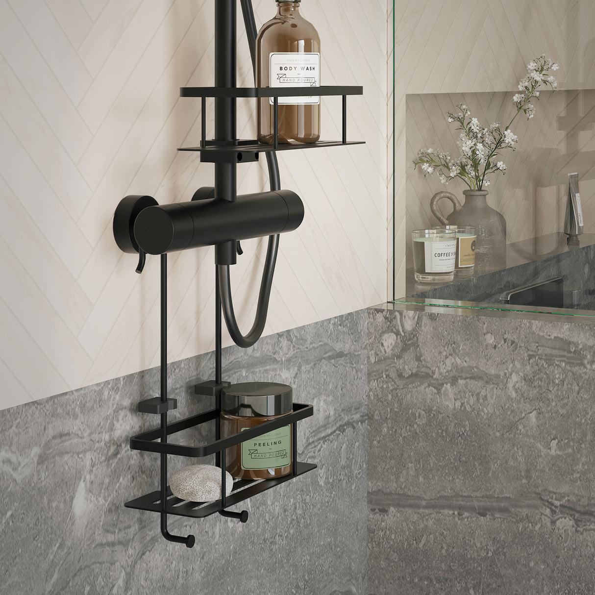 Smedbo Sideline Shower Basket for Mixer Shower Matt Black Lifestyle DB3048