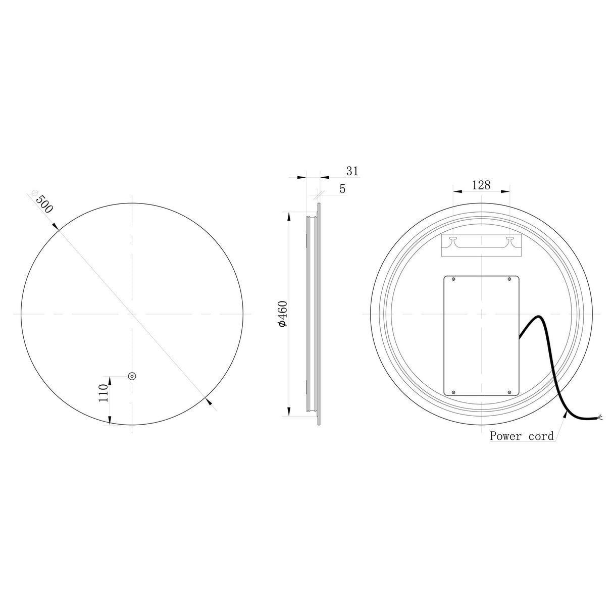 Ajax Wingate 500mm Back Lit Round Mirror