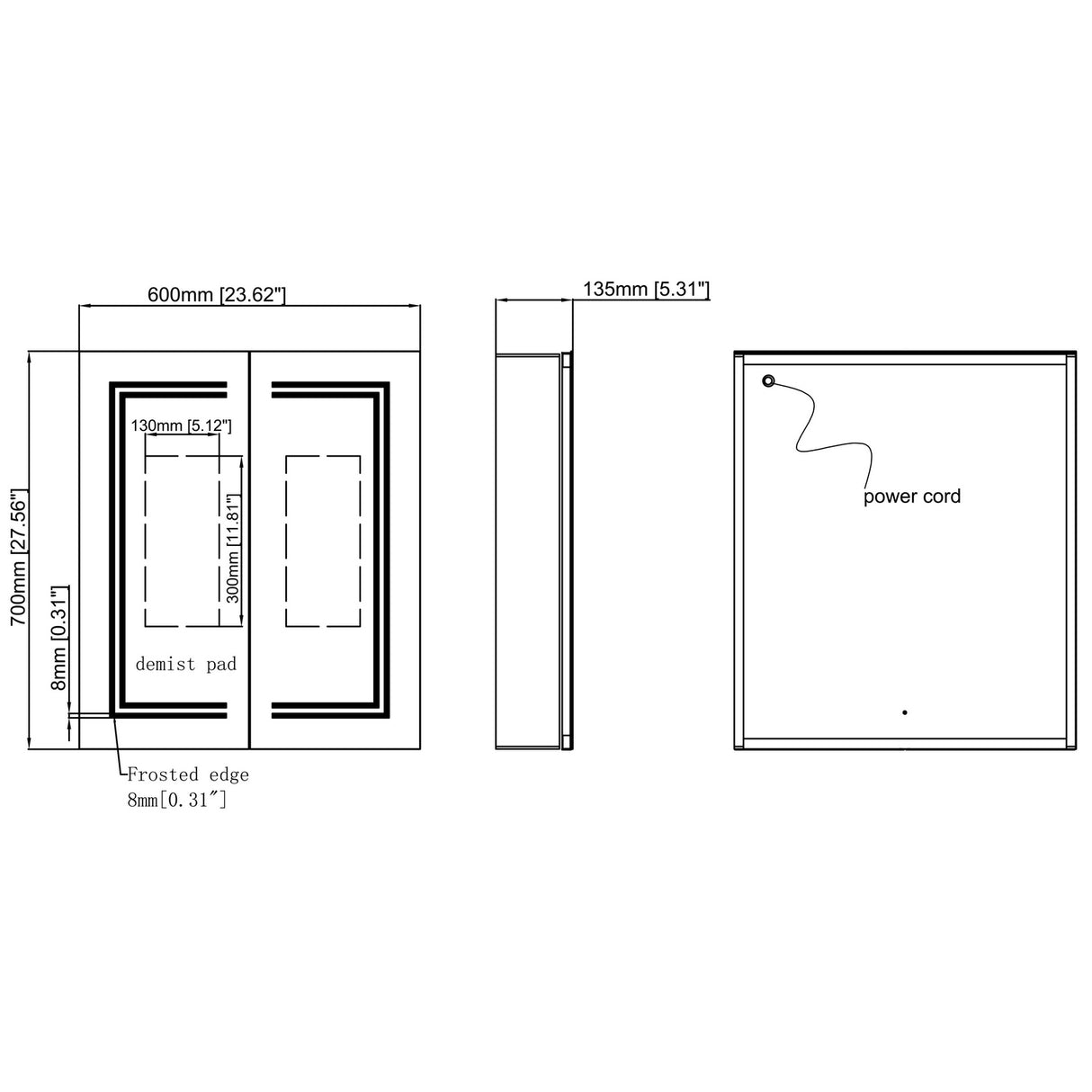Ajax Grasby 600mm Double Door LED Mirrored Bathroom Cabinet