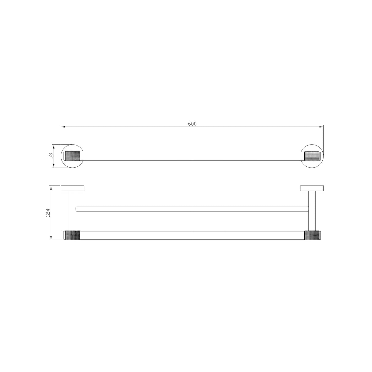 Eastbrook Catania 600mm Double Towel Rail in Matt Black and Brushed Brass dimensions