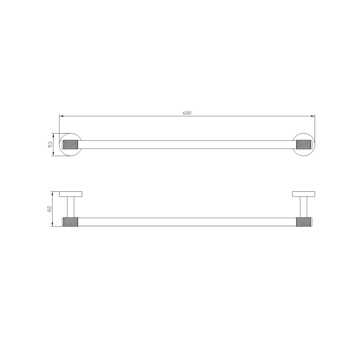 Eastbrook Catania 600mm Single Towel Rail in Matt Black and Brushed Brass dimensions