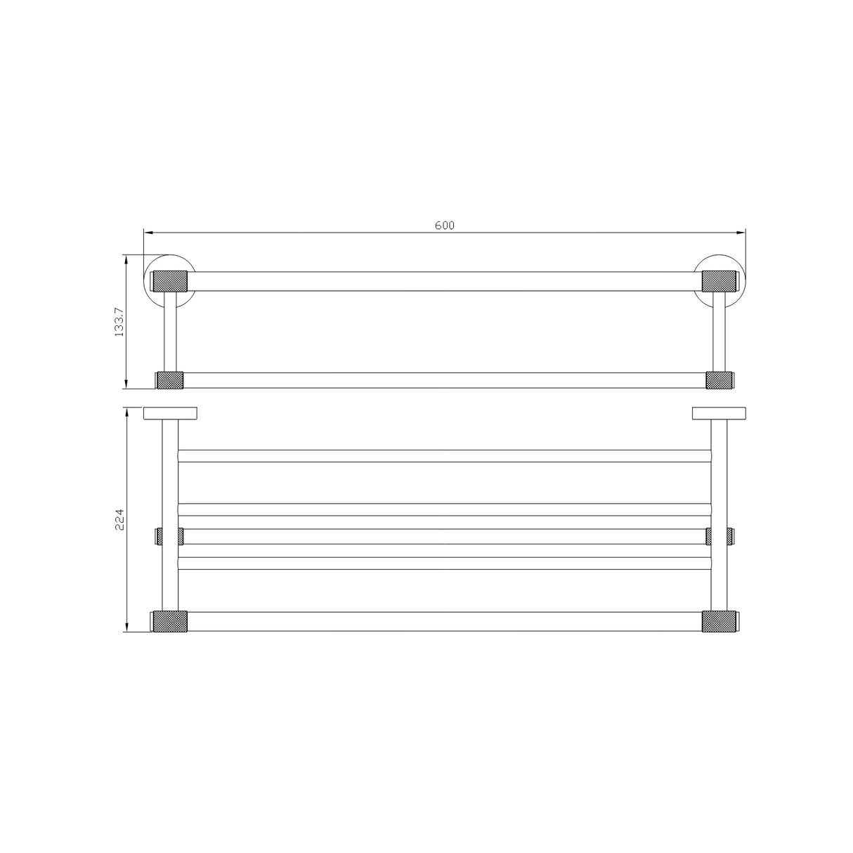 Eastbrook Catania Towel Rack with Bar in Matt Black and Brushed Brass dimensions