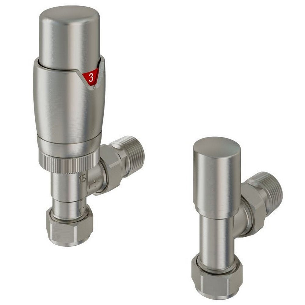Eastbrook Darlington Brushed Nickel Thermostatic Radiator Valves Angled