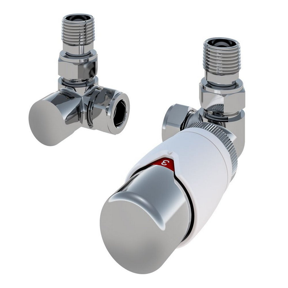 Eastbrook Darlington White and Chrome Thermostatic Radiator Valves Corner