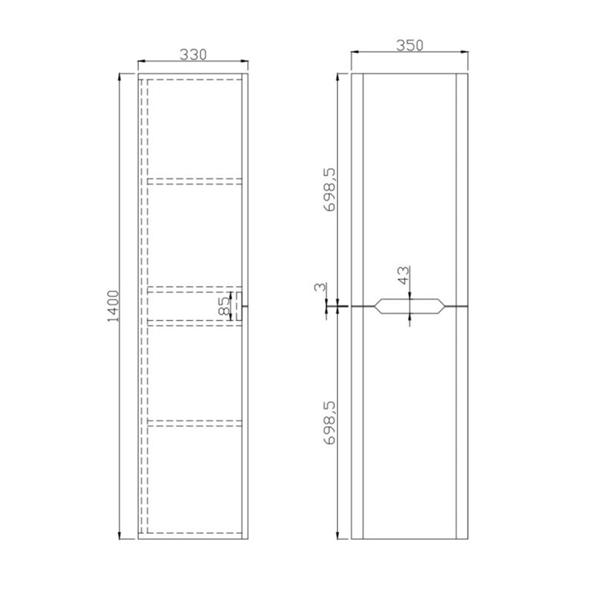 Ella Walnut Tall Boy Cabinet dimensions
