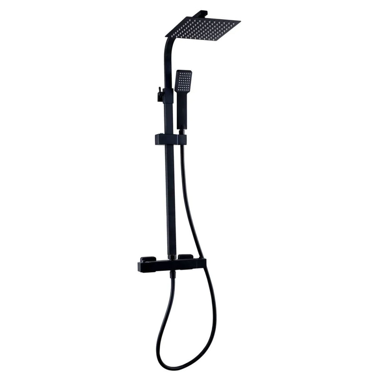 Kartell Nero Square Exposed Bar Shower with Drencher and Sliding Handset in Matt Black