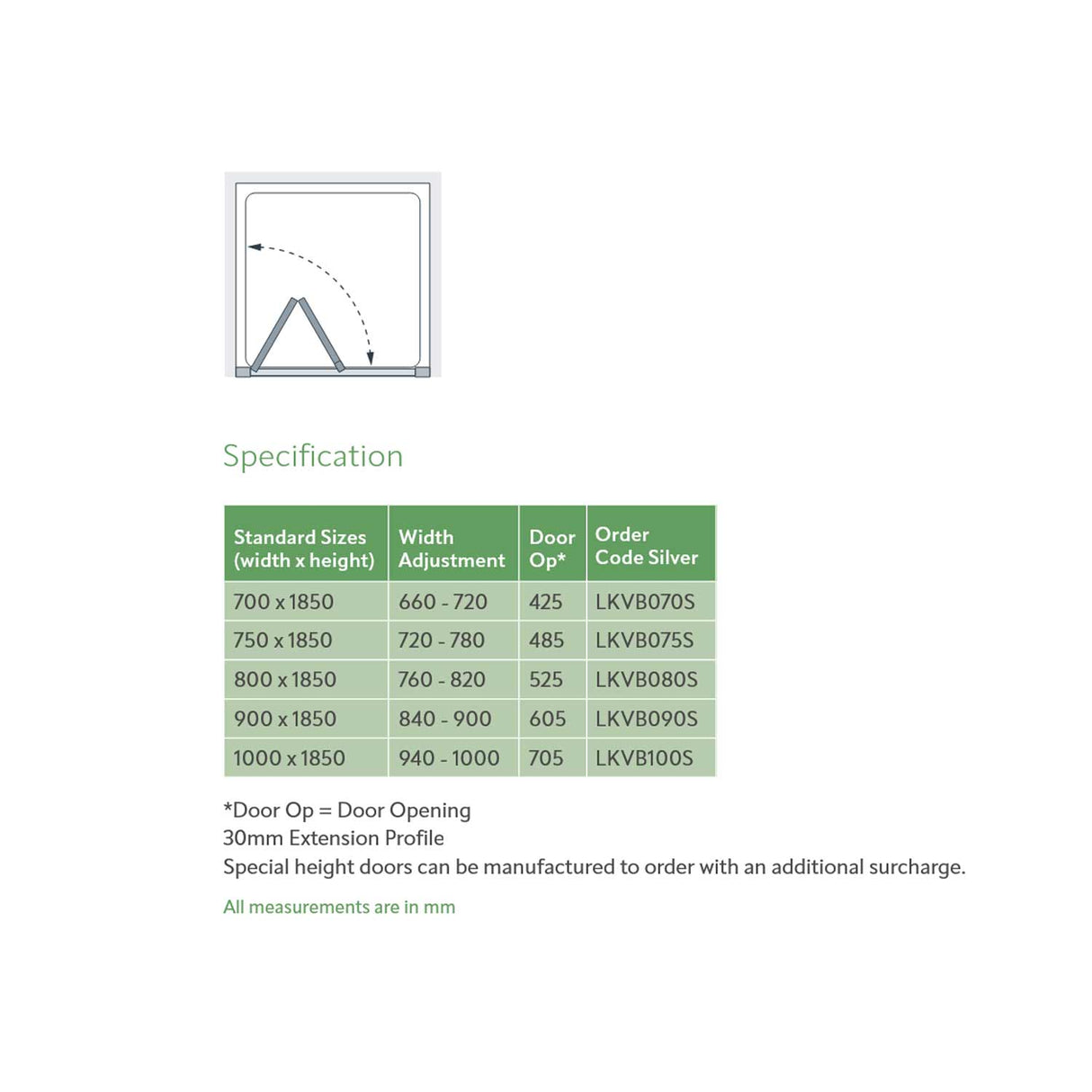 Lakes Classic Semi Frameless Bifold Door specification