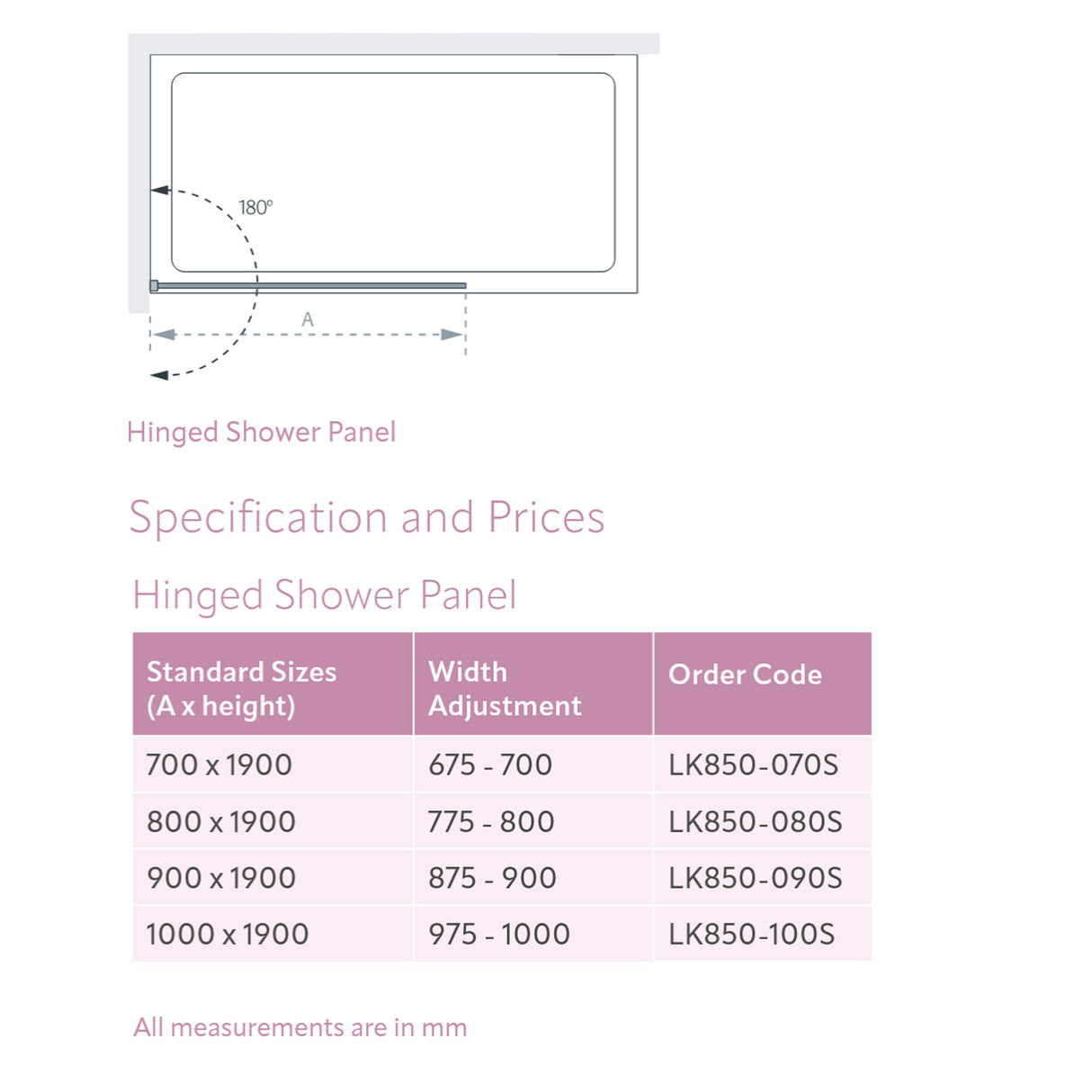Lakes Coastline Alassio Walk In Shower Screen Dimensions