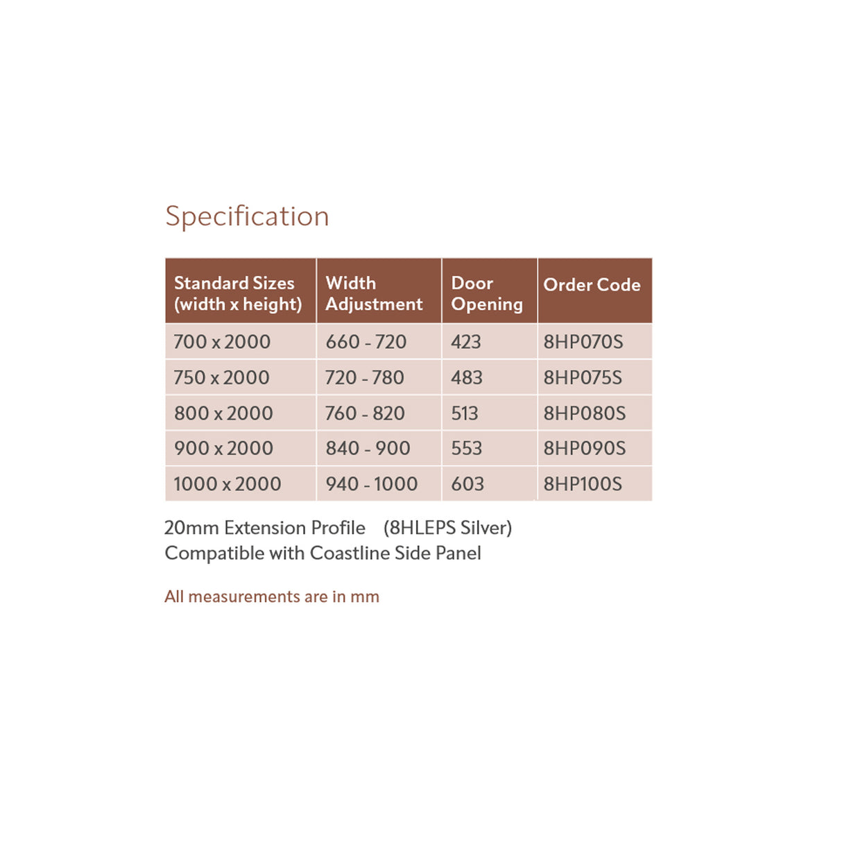 Lakes Coastline Narva Pivot Shower Door specification