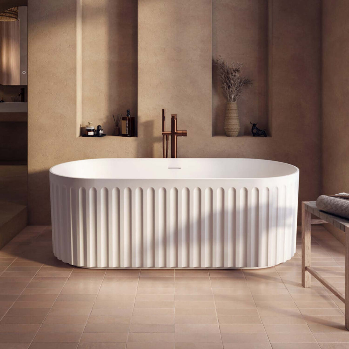 Lira 1700 x 750mm Oval Fluted Freestanding Bath In Matt White