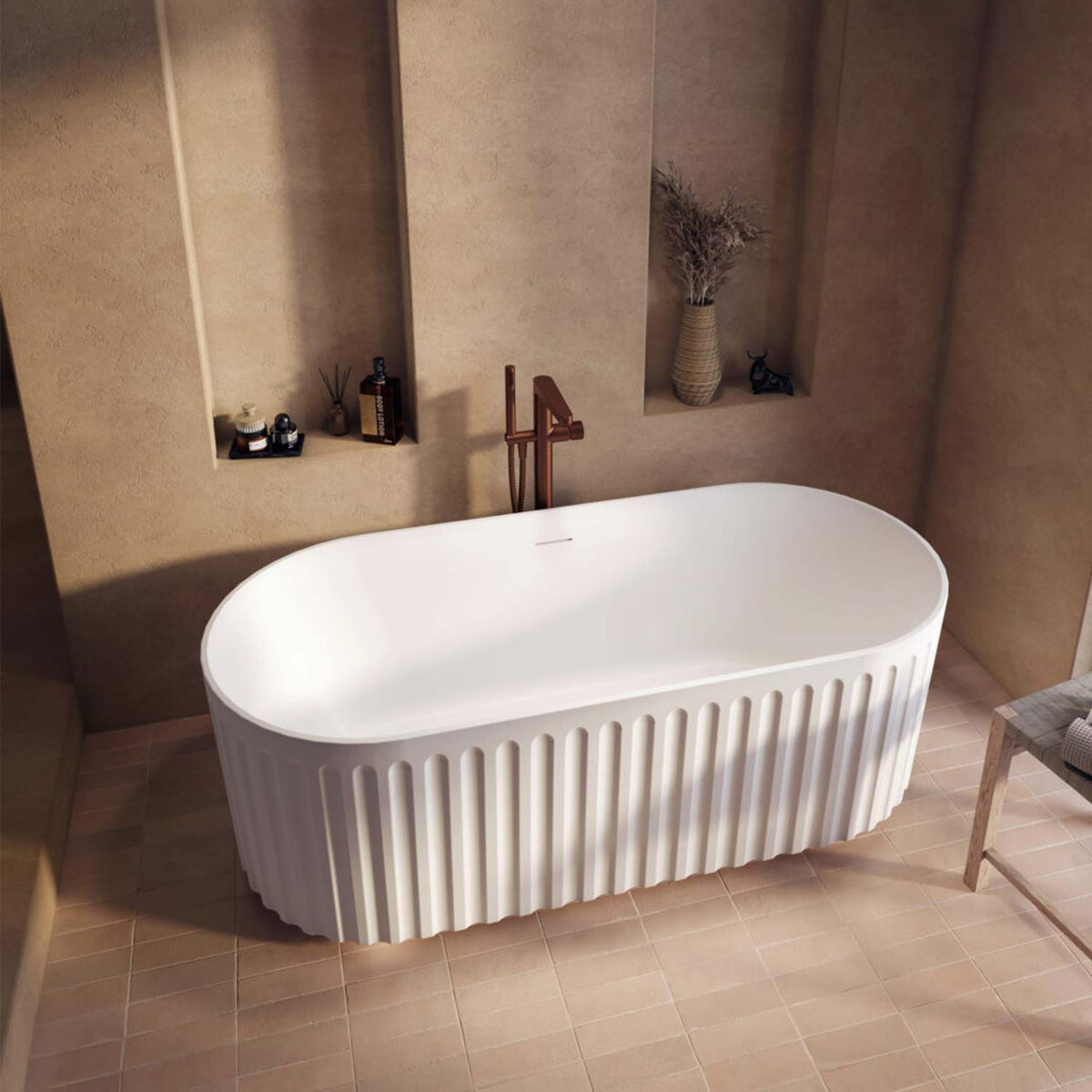 Lira 1700 x 750mm Oval Fluted Freestanding Bath In Matt White 2