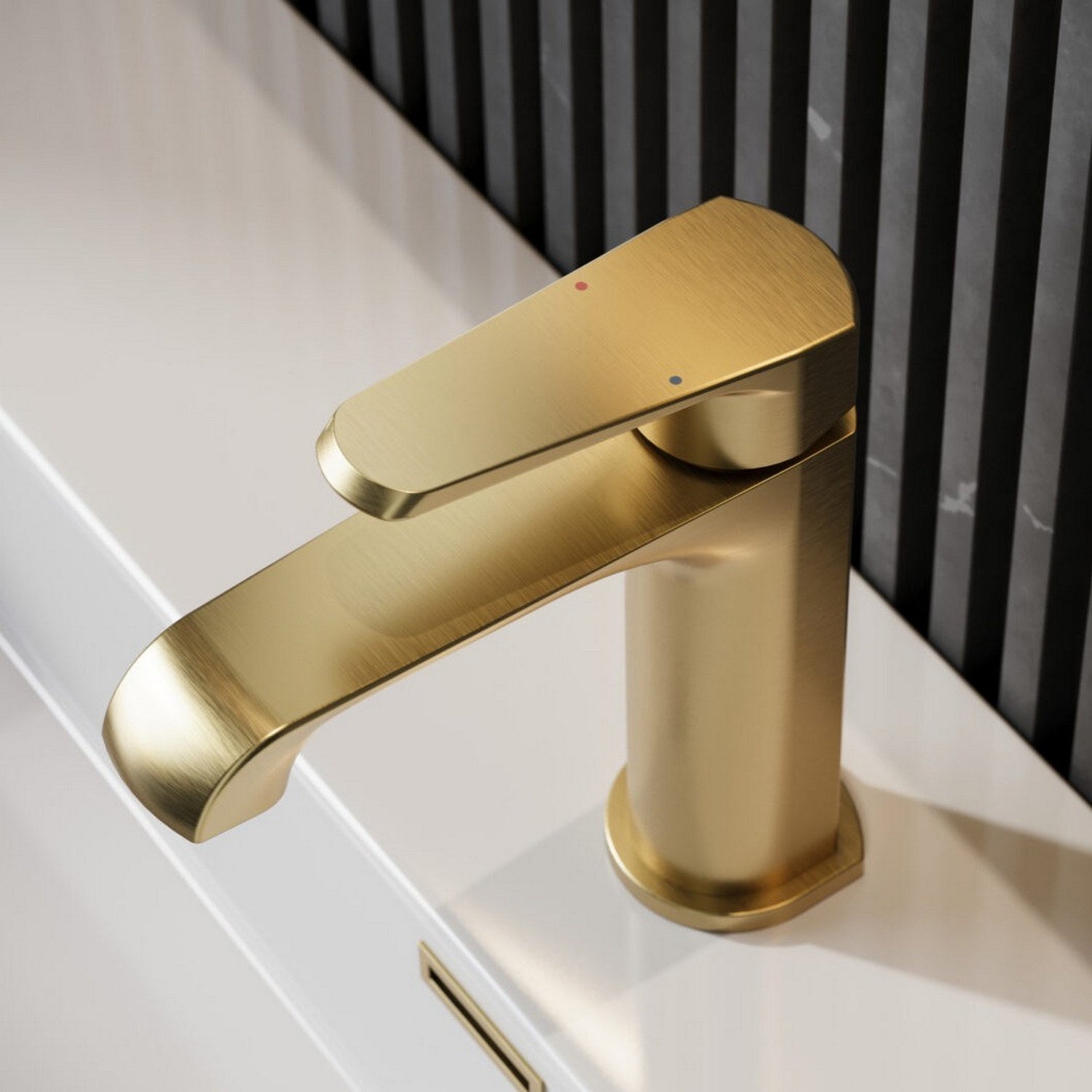 MON-014 Scudo Montana Mini Mono Basin Mixer in Brushed Brass Bathroom Setting